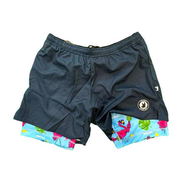 flow society Mens 2-1 Compression Navy/flamingo liner 7" short Navy/Flamingo liner