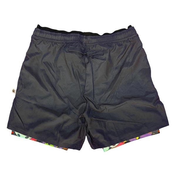 Flow Society Mens 2-1 Compression Navy/Neon Motley Pickleball 7" Shorts Navy/ Multi Neon Motley