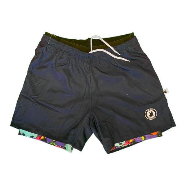 Flow Society Mens 2-1 Compression Navy/Neon Motley Pickleball 7" Shorts Navy/ Multi Neon Motley