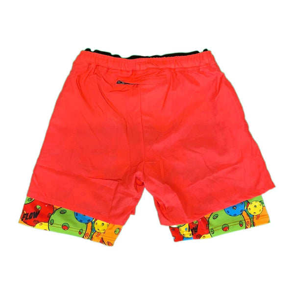 Flow Society Mens 2-1 Compression Red/Motley Pickleball 7" Shorts Red/ Multi Org Motley
