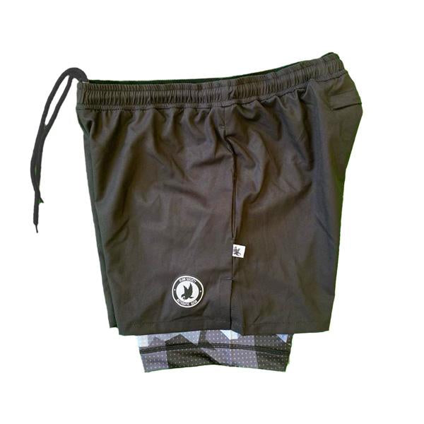 Flow Society Mens 2-1 Compression Solid Black Eagle 7" Camo Shorts Black