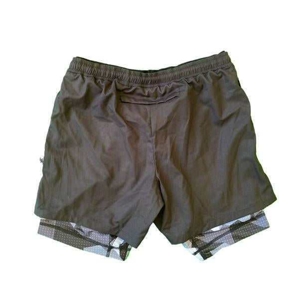 Flow Society Mens 2-1 Compression Solid Black Eagle 7" Camo Shorts Black