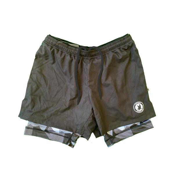 flow society Mens 2-1 Compression Solid Black Eagle 7" Camo Shorts Black