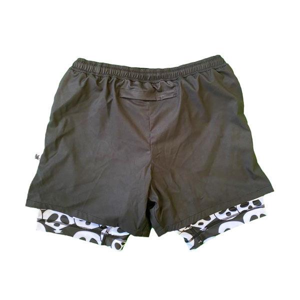 Flow Society Mens 2-1 Compression Solid Black Panda 7" Shorts Black