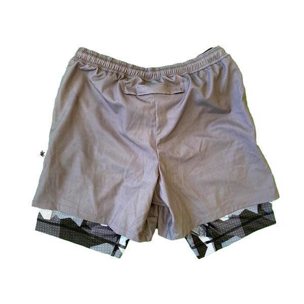 Flow Society Mens 2-1 Compression Solid Charcoal Eagle Camo 7" Shorts Charcoal