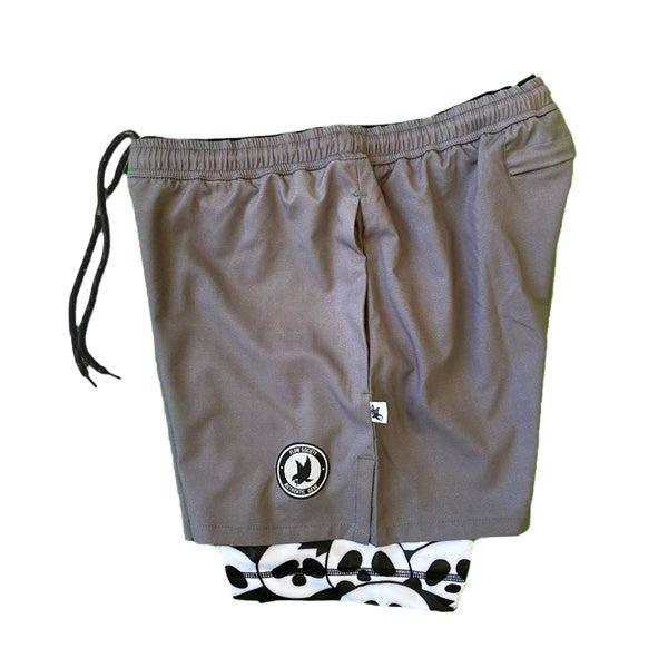 Flow Society Mens 2-1 Compression Solid Charcoal Panda 7" Shorts Charcoal