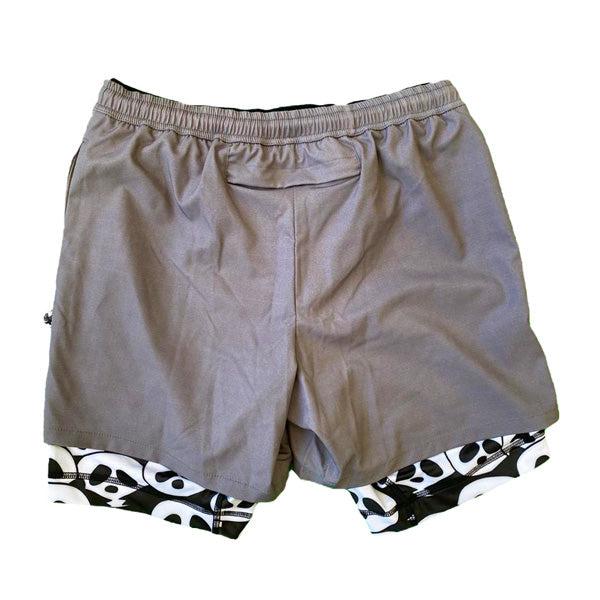 Flow Society Mens 2-1 Compression Solid Charcoal Panda 7" Shorts Charcoal
