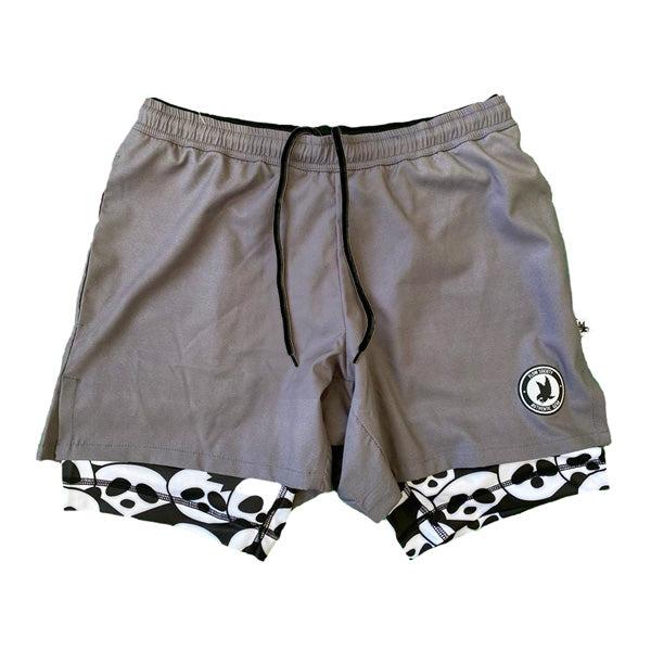flow society Mens 2-1 Compression Solid Charcoal Panda 7" Shorts Charcoal