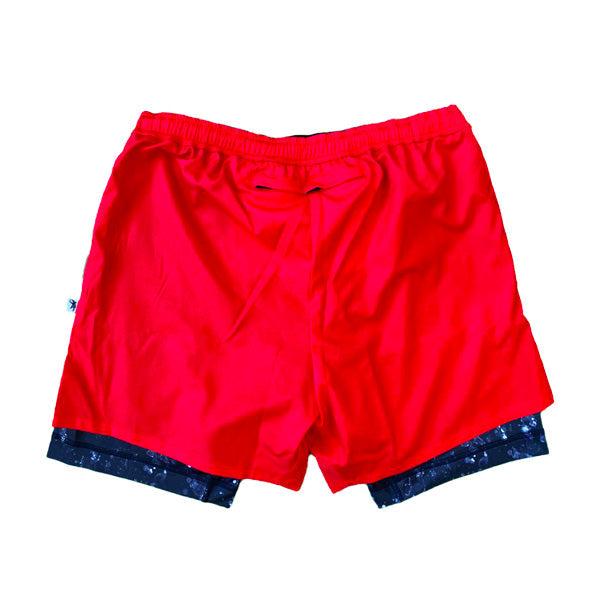 Flow Society Mens 2-1 Compression Solid Red Rainmaker 7" Shorts Red