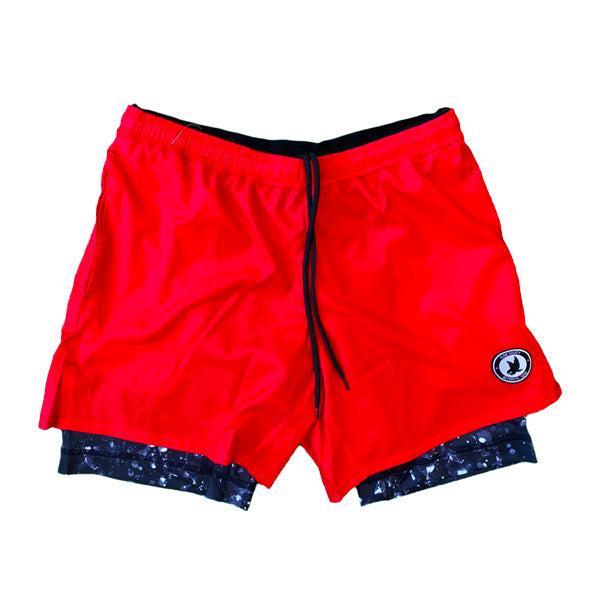 Flow Society Mens 2-1 Compression Solid Red Rainmaker 7" Shorts Red