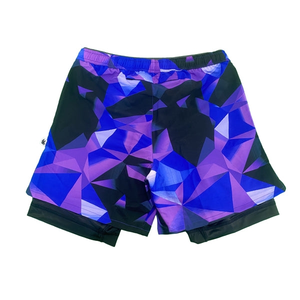Flow Society Mens 2-1 Diamond Geo Blue Purple Compression 7" Short Blue Purple