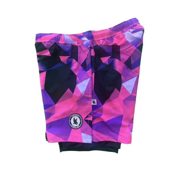 Flow Society Mens 2-1 Diamond Geo Pink Compression 7" Short Pink