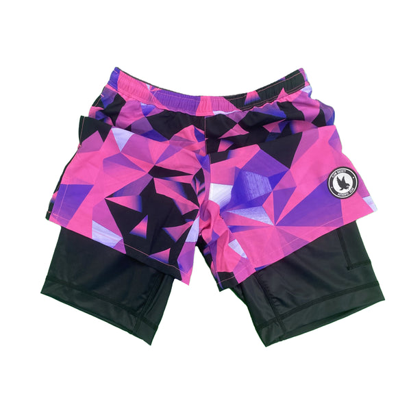 Flow Society Mens 2-1 Diamond Geo Pink Compression 7" Short Pink