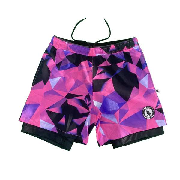 flow society Mens 2-1 Diamond Geo Pink Compression 7" Short Pink