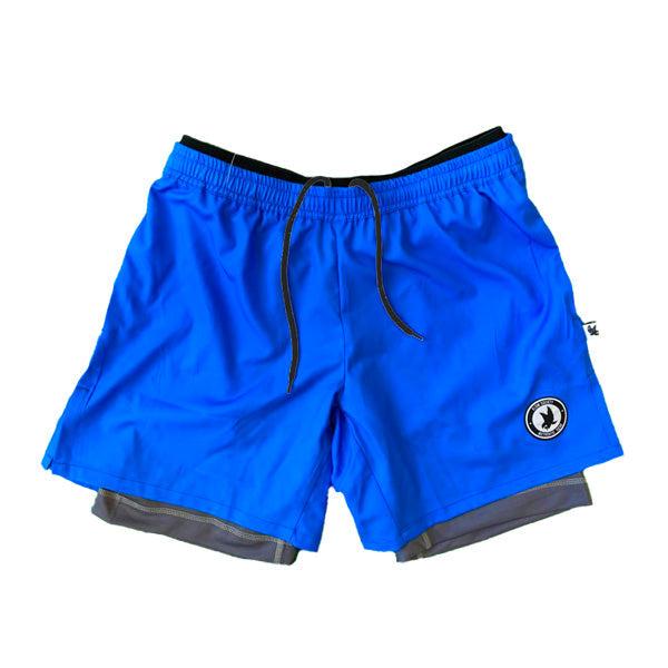 flow society Mens 2-1 Royal & Charcoal Compression Solid 7" Short Royal/Charcoal