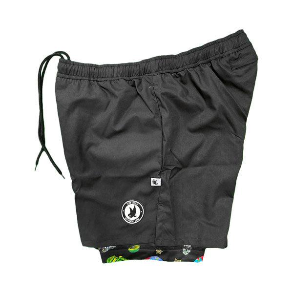 Flow Society Mens 2-1 Solid Black Sugar Skullz Compression 7" Short Black