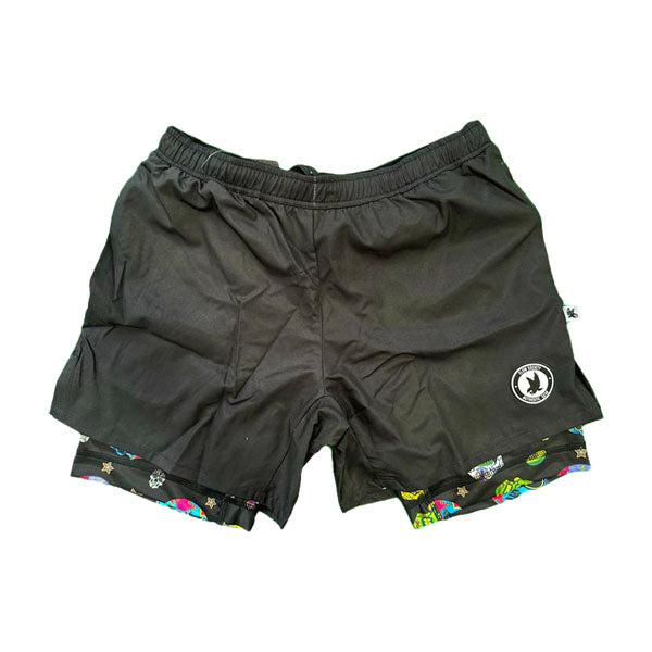 Flow Society Mens 2-1 Solid Black Sugar Skullz Compression 7" Short Black