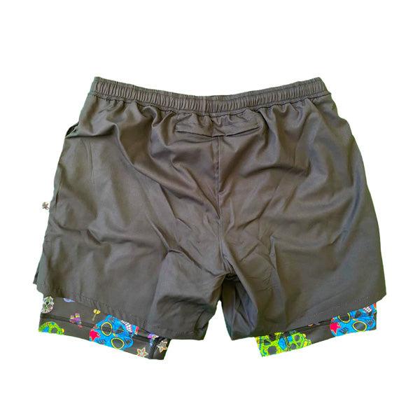 Flow Society Mens 2-1 Solid Black Sugar Skullz Compression 7" Short Black