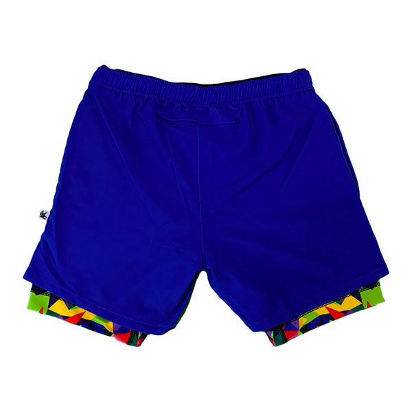 Flow Society Mens 2-1 Solid Blue Kaleido Flow Compression 7" Short Blue/Multi