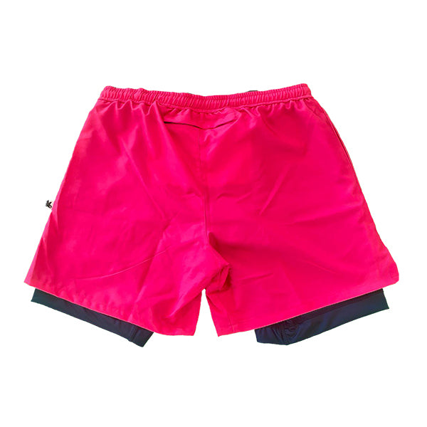 Flow Society Mens 2-1 Solid Compression Neon Pink With Navy Liner 7" Short Neon Pink/Navy Liner