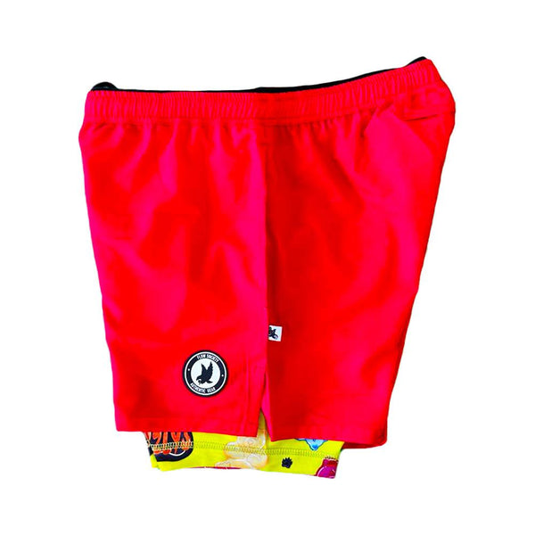 Flow Society Mens 2-1 Solid Compression Red With Grizzly Paddle Liner 7" Short Red/Grizzly