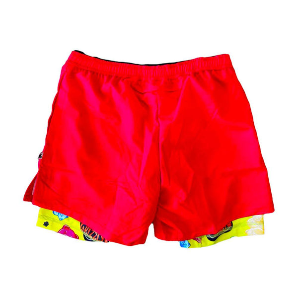 Flow Society Mens 2-1 Solid Compression Red With Grizzly Paddle Liner 7" Short Red/Grizzly