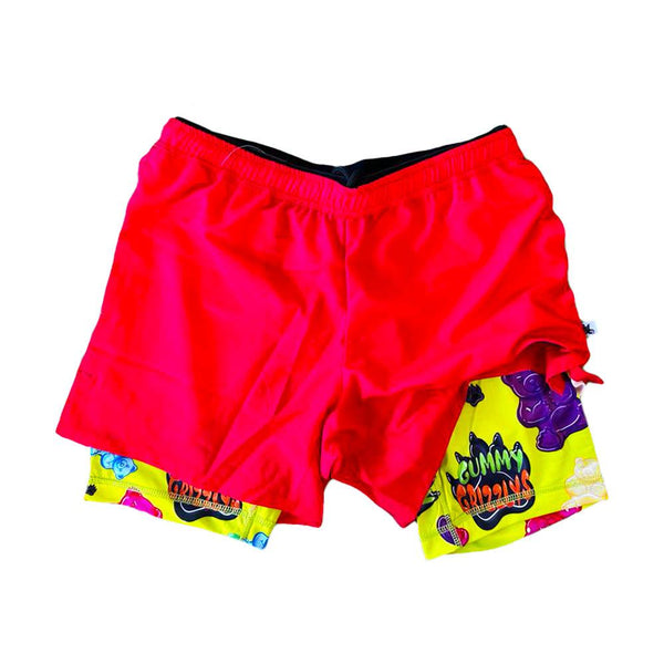 Flow Society Mens 2-1 Solid Compression Red With Grizzly Paddle Liner 7" Short Red/Grizzly