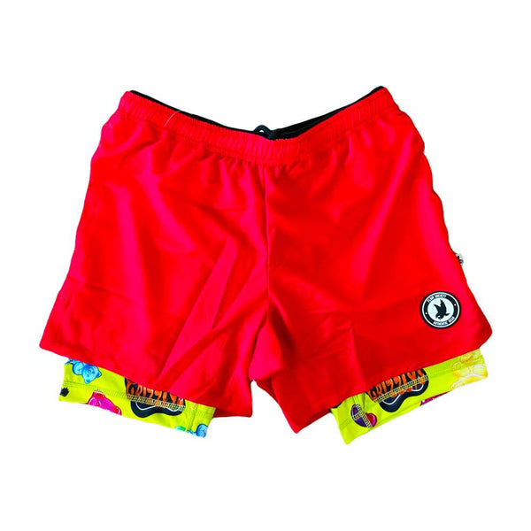 Flow Society Mens 2-1 Solid Compression Red With Grizzly Paddle Liner 7" Short Red/Grizzly