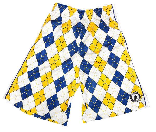 Flow Society Mens Blue & Gold Argyle Shorts Blue/Gold