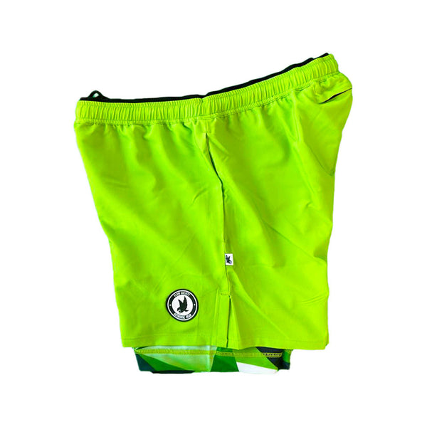 Flow Society Mens Green Diamond Geo 2-1 Compression 7" Short Green