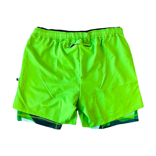 Flow Society Mens Green Diamond Geo 2-1 Compression 7" Short Green