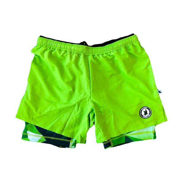flow society Mens Green Diamond Geo 2-1 Compression 7" Short Green