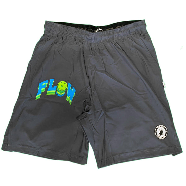 flow society Mens Logo Pickleball 7" Short Grey Charcoal/Green/Blue