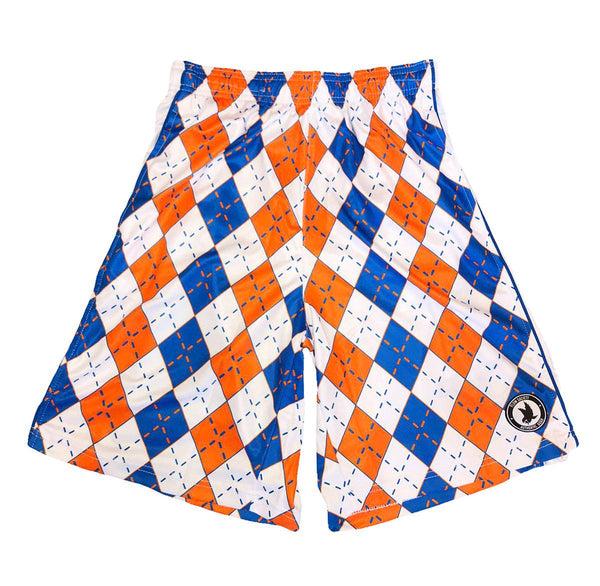 flow society Mens Orange & Blue Argyle Shorts Orange & Blue
