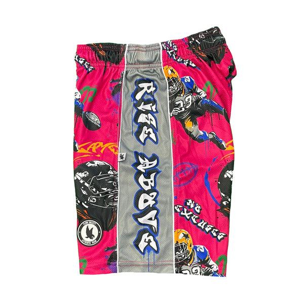 Flow Society Mens Rise Above It Football Graffiti Short Pink