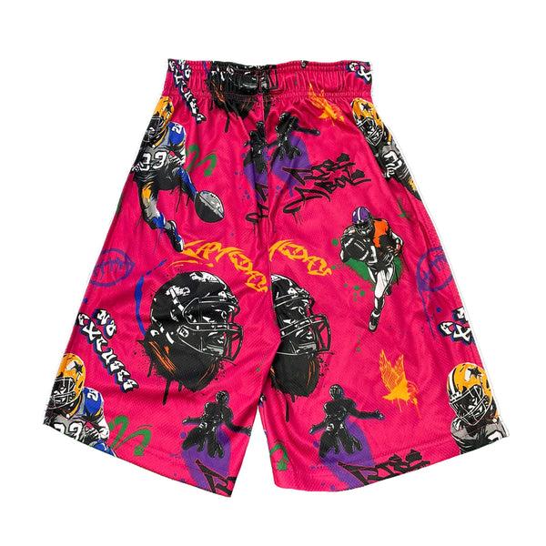 Flow Society Mens Rise Above It Football Graffiti Short Pink
