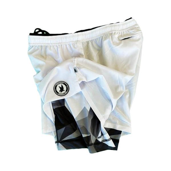 Flow Society Mens Solid White Diamond Geo 2-1 Compression 7" Short White