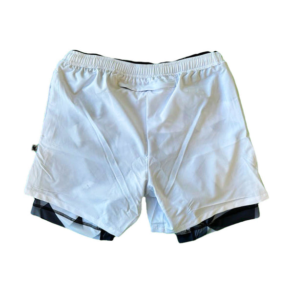 Flow Society Mens Solid White Diamond Geo 2-1 Compression 7" Short White