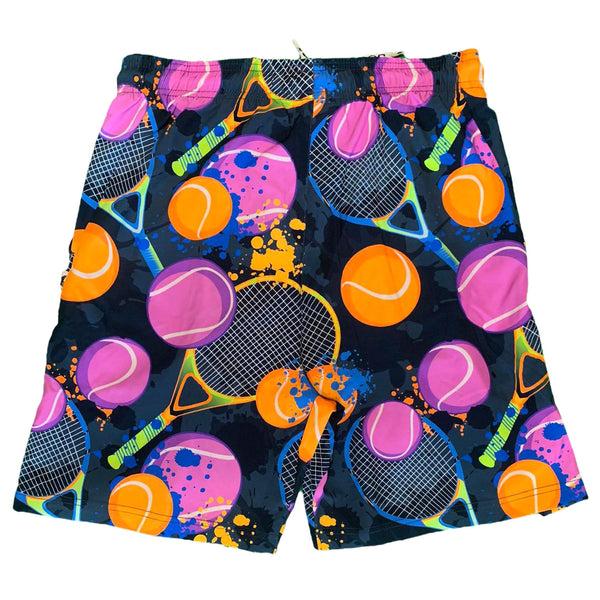 Flow Society Mens Tennis Flow Print Short 7" Charcoal Charcoal/Neon