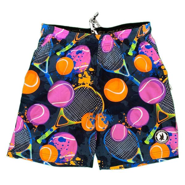 Flow Society Mens Tennis Flow Print Short 7" Charcoal Charcoal/Neon