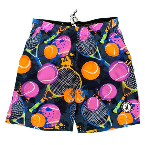 flow society Mens Tennis Flow Print Short 7" Charcoal Charcoal/Neon