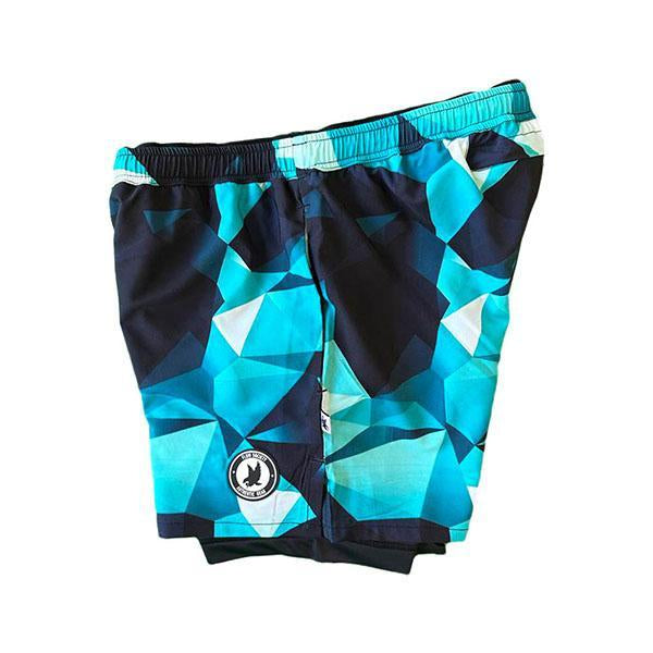 Flow Society Mens Turquoise Diamond Geo 2-1 Compression 7" Short Turquoise