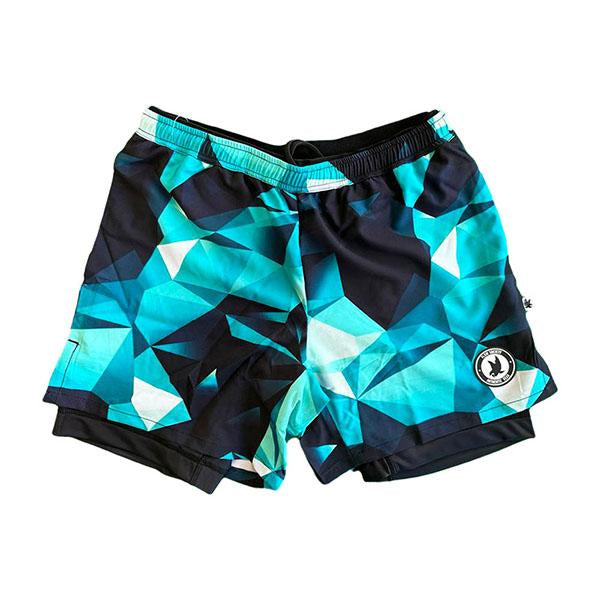 flow society Mens Turquoise Diamond Geo 2-1 Compression 7" Short Turquoise