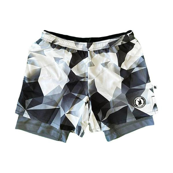 flow society Mens White Diamond Geo 2-1 Compression 7" Short White