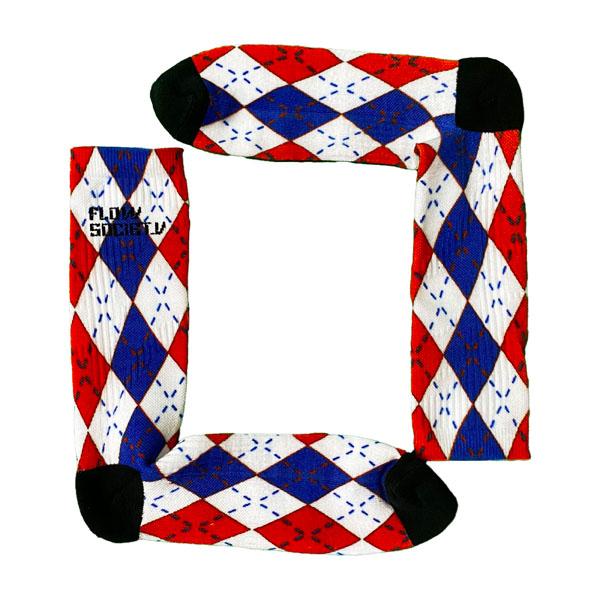 Flow Society Youth Red White & Blue Argyle Crew Sock Red White & Blue