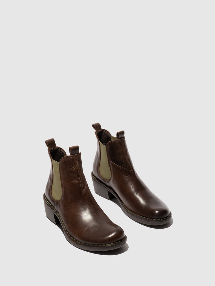 Flowfold Chelsea Ankle Boots MEME030FLY DARK BROWN (GREEN ELASTIC)