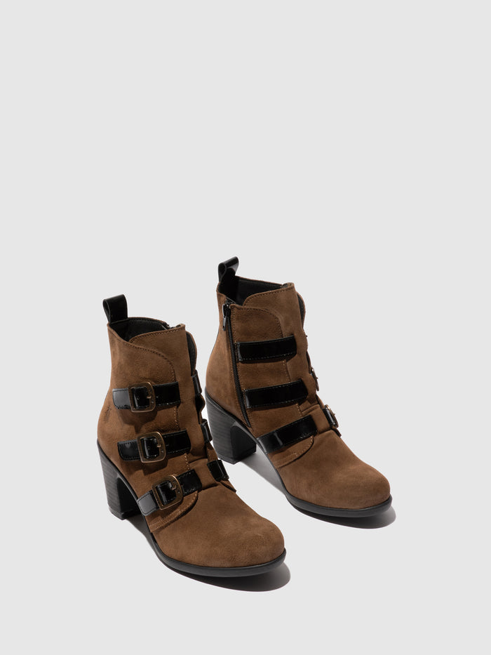 Flowfold Buckle Ankle Boots KLEA012FLY TAUPE/BLACK