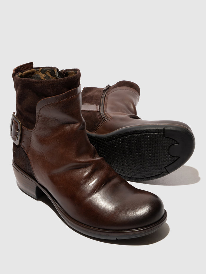 Flowfold Buckle Ankle Boots MEL DK BROWN