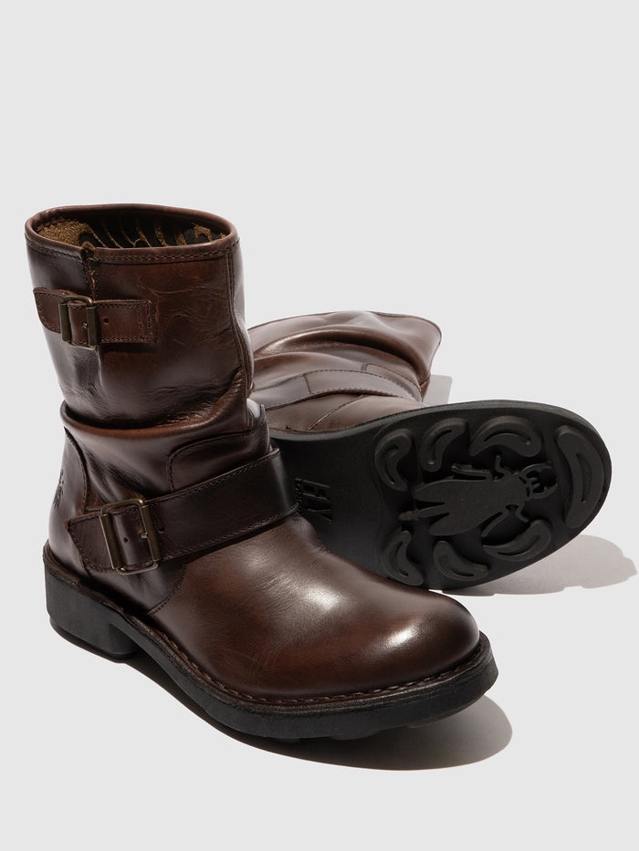 Flowfold Buckle Ankle Boots NIRE178FLY DK. BROWN