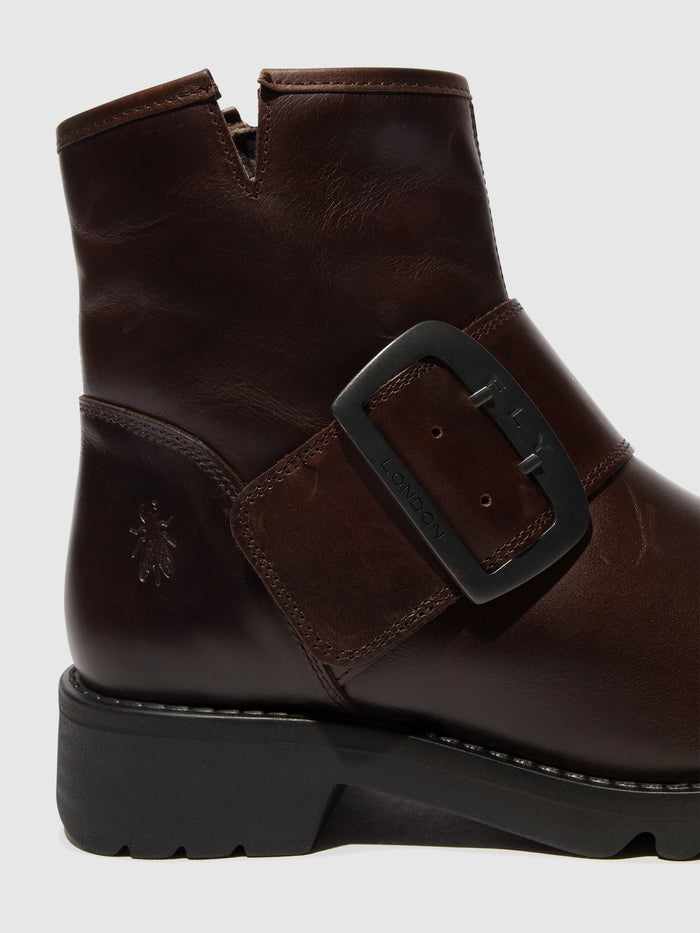 Flowfold Buckle Ankle Boots RILY991FLY DARK BROWN